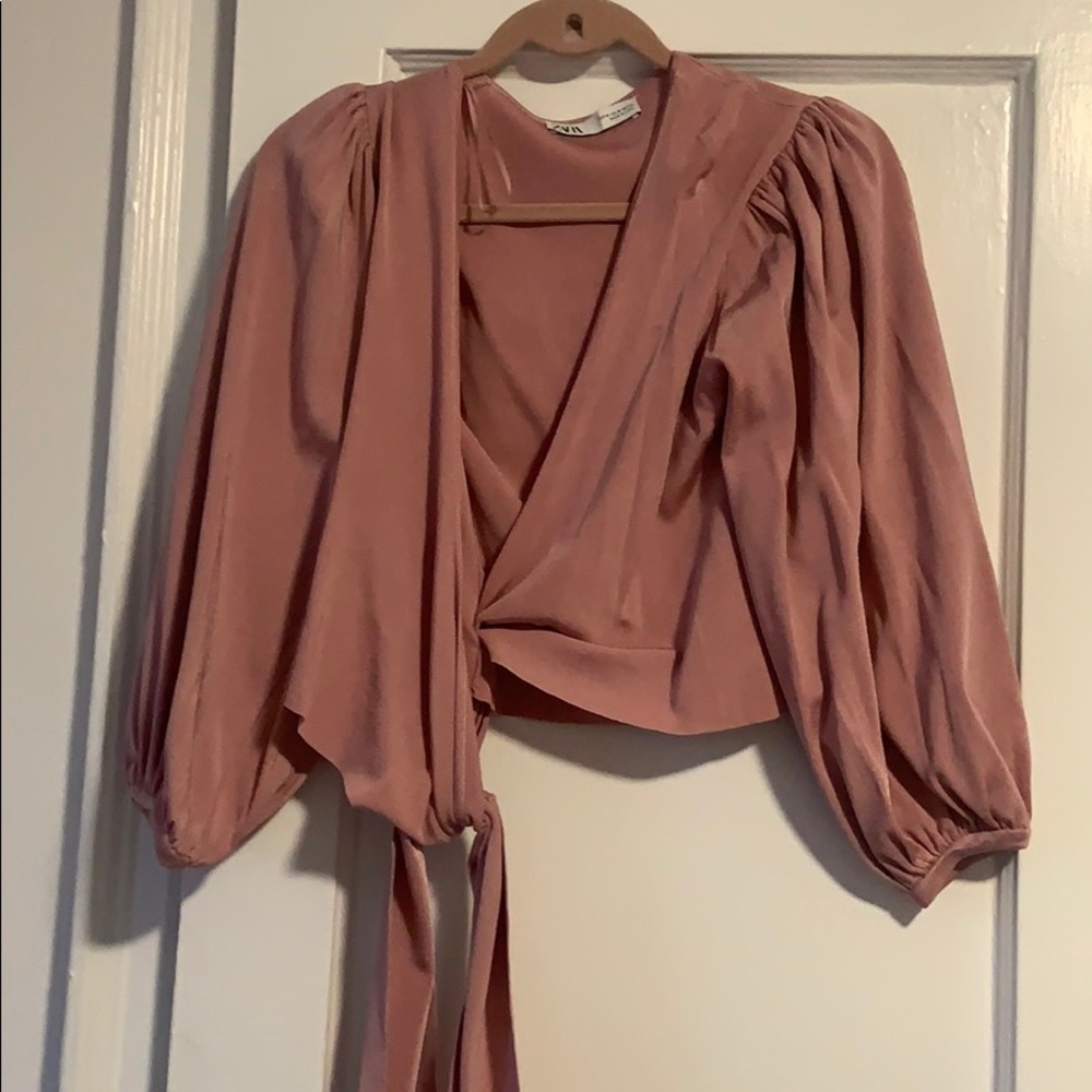 Zara Cropped Wrap Blouse in Blush